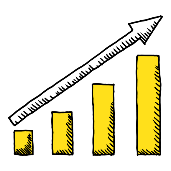 Graphic of a bar chart with an arrow pointing up