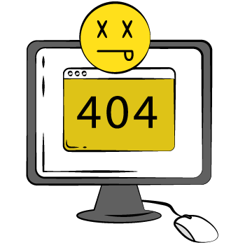 A series of computer screens displaying error messages and sad face emoticons, shown in yellow and gray color scheme