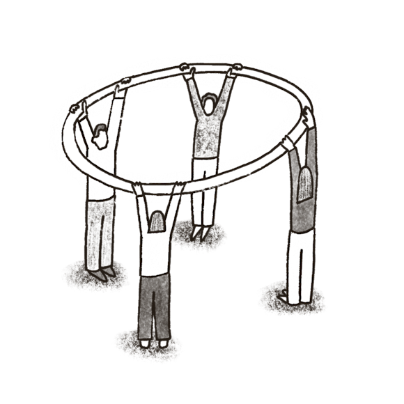 People holding a large hoop