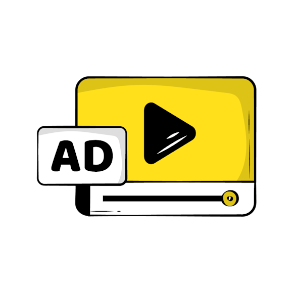 business facebook account - Stylized icon of a video player or media screen with "AD" text in black against a bright yellow background