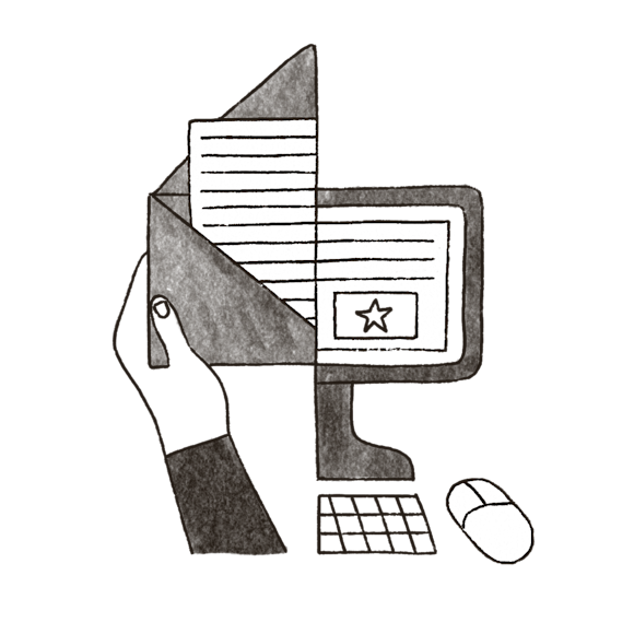 Split image of a letter and a computer