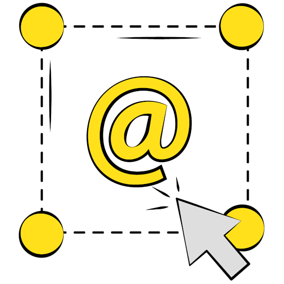 change font - Mouse cursor hovering over yellow @ symbol with dotted lines connecting yellow dots in a pattern