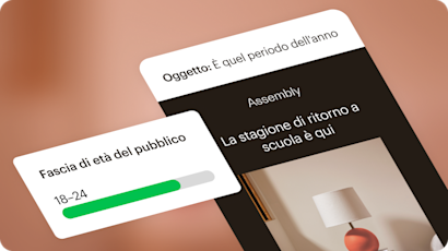 Visualizzazione di un esempio di email che promuove i saldi per il ritorno a scuola. Questa email è stata personalizzata per il pubblico target, in questo caso una fascia di età compresa tra i 18 e i 24 anni.