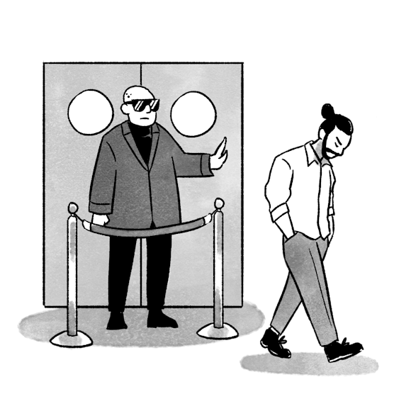 Bouncer turning away a man