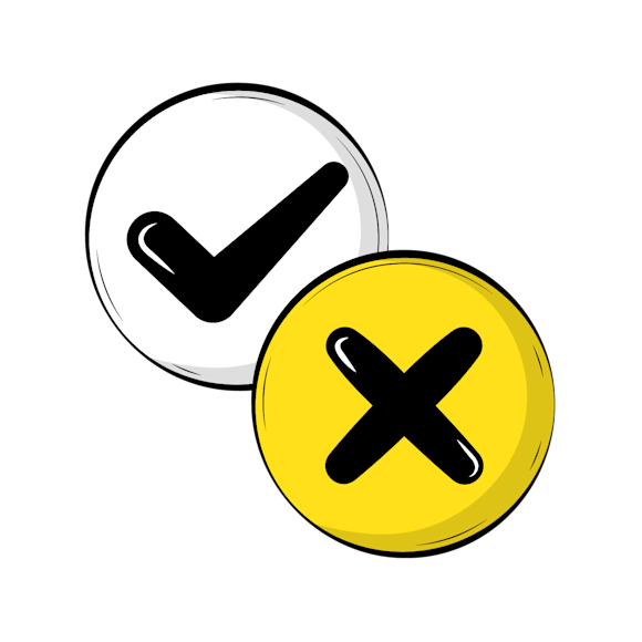 MVP pros and cons - Two circular buttons with X marks - one yellow and one white - arranged diagonally