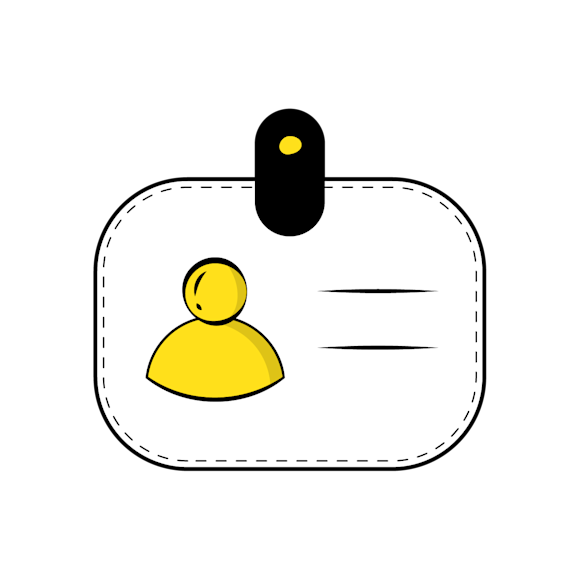 blog name - Simple line drawing of a yellow user icon inside a rounded rectangle frame 