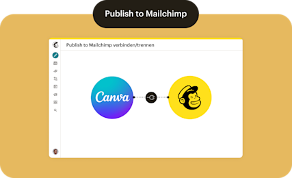 Die Logos von Mailchimp und Canva sind durch ein Steckersymbol verbunden, das zeigt, wo Mailchimp Canva Sync verbunden oder getrennt werden muss.