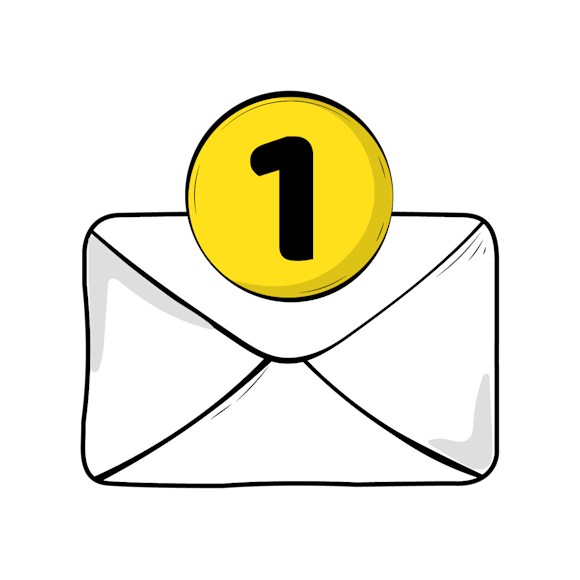 upward - illustration of an envelope with a number 1 in a yellow circle above it