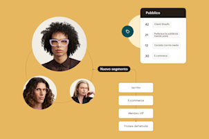 Un'email del prodotto, inviata da Mailchimp. Nelle bolle intorno ci sono i loghi di varie integrazioni che funzionano con Mailchimp.