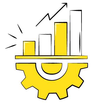 marketing KPIs - illustration of a bar graph increasing and half a gear underneath it
