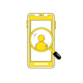 targeted instagram ads - yellow minimalist icon showing a mobile device and profile symbol with a magnifying glass