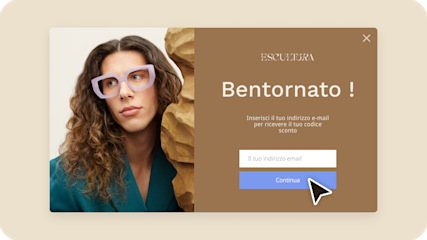 Un esempio di modulo pop-up per un brand inventato chiamato Escultura, che offre ai visitatori un codice sconto in cambio dell'iscrizione con il proprio indirizzo email.