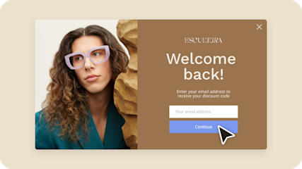 An example popup form for a fictitious brand called Escultura, offering visitors a discount code in exchange for signing up with their email address.