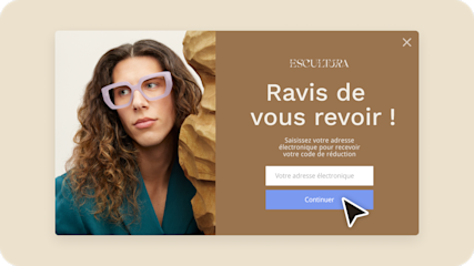 Un exemple de formulaire contextuel pour une marque fictive nommée Escultura, offrant aux visiteurs un code de réduction en échange de leur inscription avec leur adresse électronique.