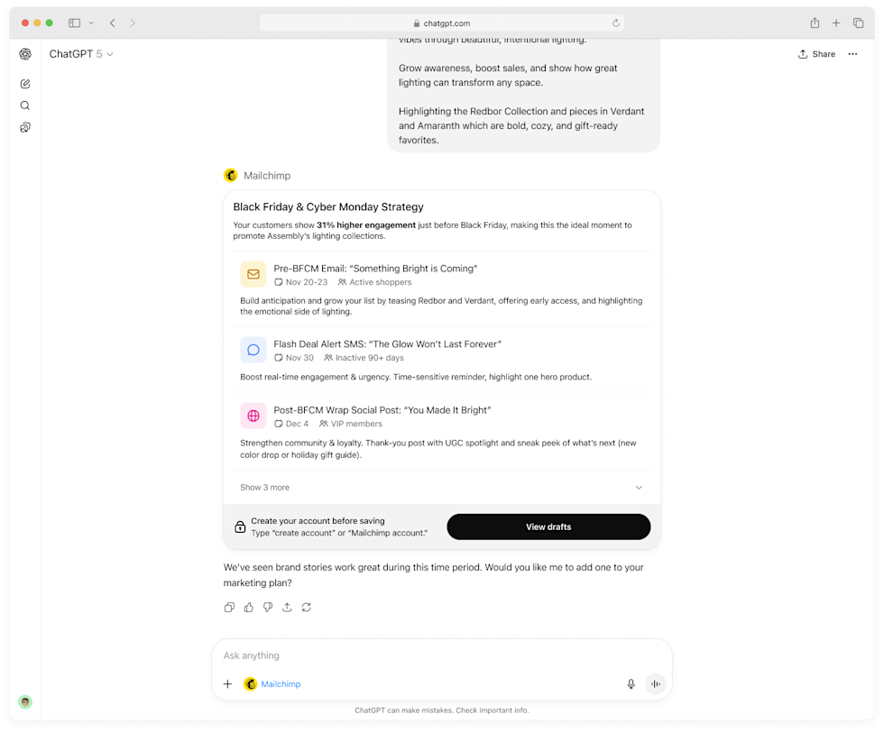 Mailchimp x ChatGPT connection