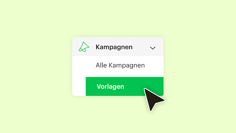 Navigationsmenü mit „Kampagnen“, einem Dropdown-Pfeil, der Option „Alle Kampagnen“ und der Schaltfläche „Vorlagen“ in Grün