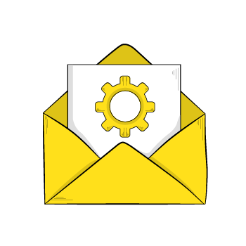 business email - Email envelope icon with a gear symbol on a piece of paper