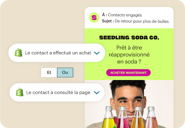 Seedling Soda Co. utilise les segments Mailchimp et les données Shopify pour envoyer des e-mails personnalisés de réapprovisionnement aux contacts engagés.