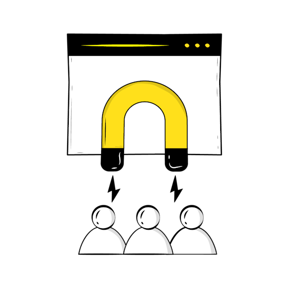 create lead capture forms - A yellow horseshoe magnet attracting three simplified human figures below