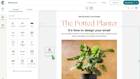 Mailchimp email builder interface showing content blocks menu and preview of "The Potted Planter" newsletter with monstera plant image