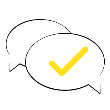 domain structure - Two overlapping speech bubbles with a yellow checkmark symbol inside
