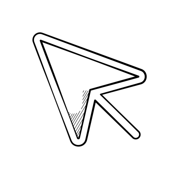 website design - Black line drawing of a computer mouse cursor arrow pointer icon in minimalist style