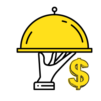 fixed and variable costs - hand tray serving food with dollar sign icon below