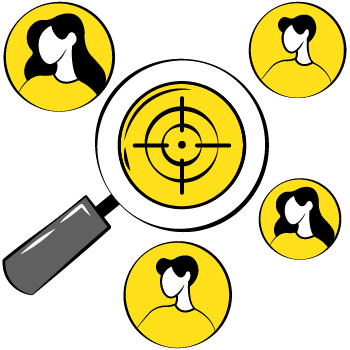 paid vs earned media - Yellow circular target symbols 