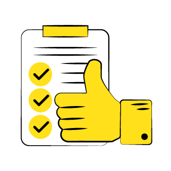 newsletter planning - Illustration of a checklist with three yellow checkmarks and a yellow thumbs-up hand gesture