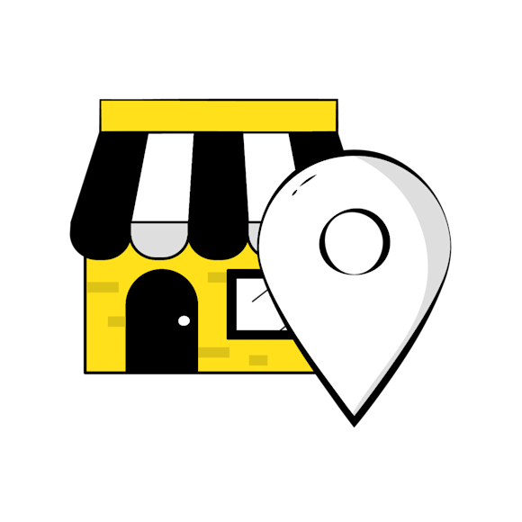 local business directories - Stylized illustration of a storefront and a location icon