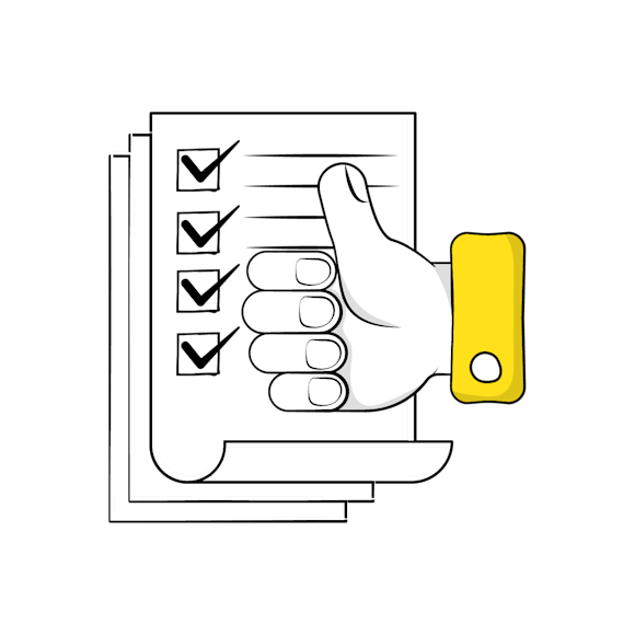 trusted senders concept - Line drawing of a hand holding a checklist with four checked boxes