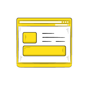 improve your website footer - Simple line illustration of browser windows or digital screens in bright yellow color with white interface elements arranged in a row