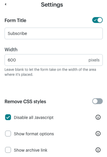forms settings