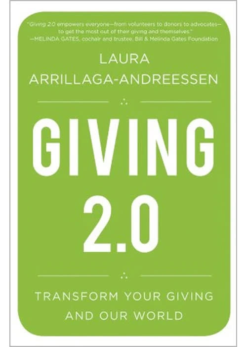 Book cover of "Giving 2.0" by Laura Arrillaga-Andreessen featuring white text on bright green background with rounded corners