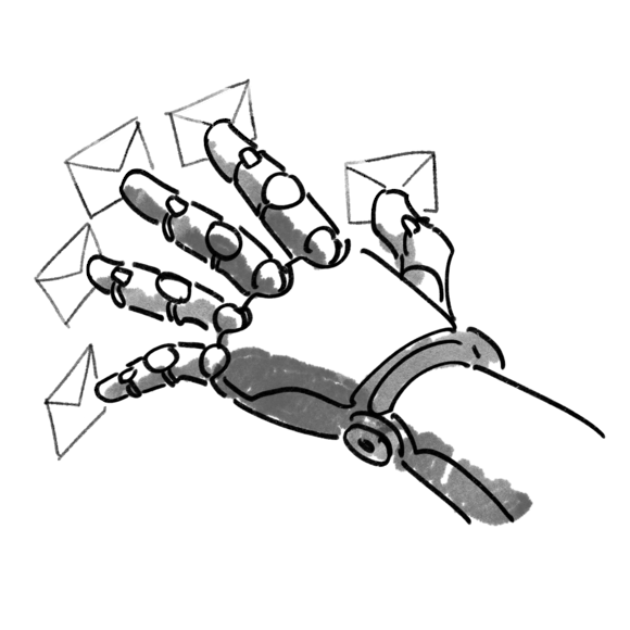 Robot hand touching emails