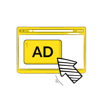 ads vs advertorials - illustration of an interface with the words 'AD' on it and a hovering click icon