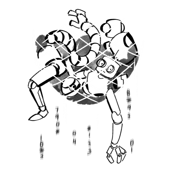 Robots caught in net