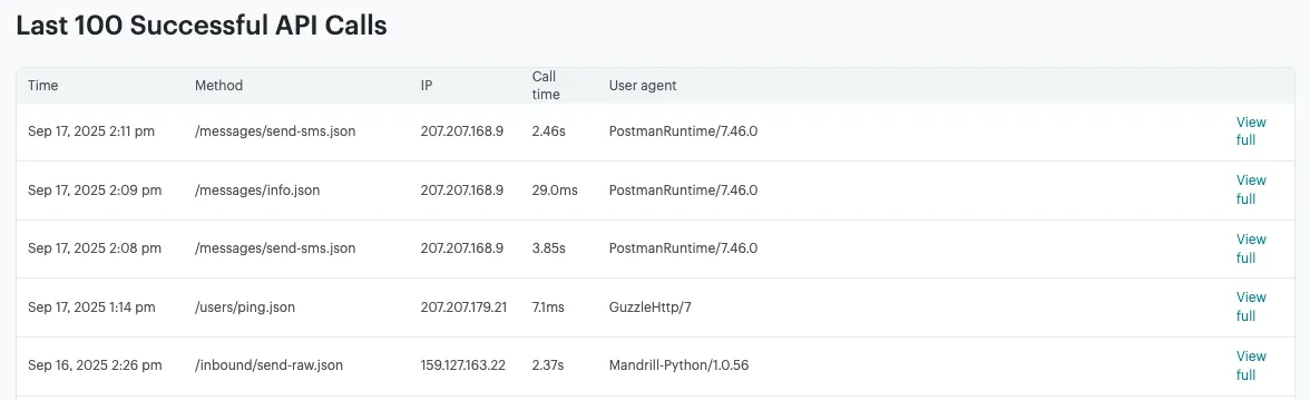 API logs screenshot